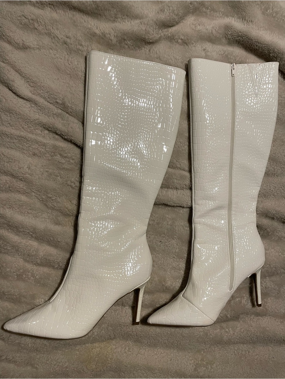 INC White Croc-Embossed Knee-High Pointed Toe Boots 12